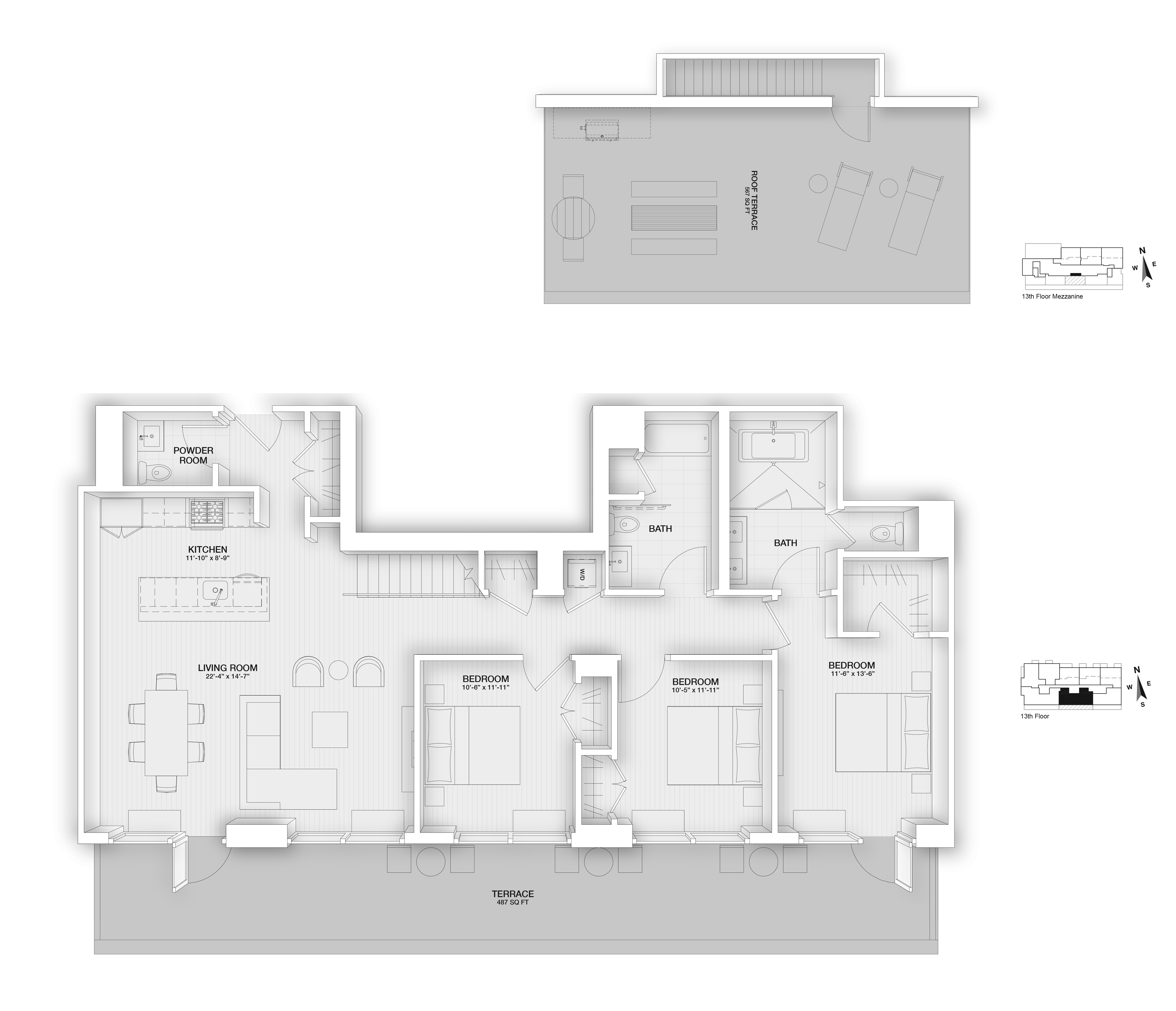 Floor plan for 3 beds, 2.5 baths